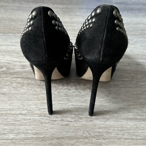 Sergio Rossi Black Suede Silver Studded Platform Pumps - Picture 13 of 13